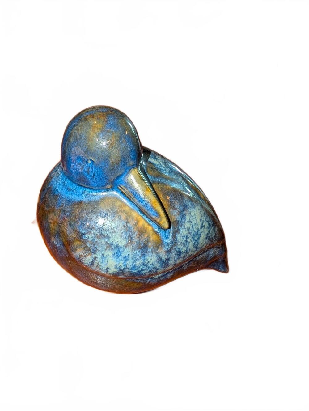 Blue Ceramic Duck Figurine